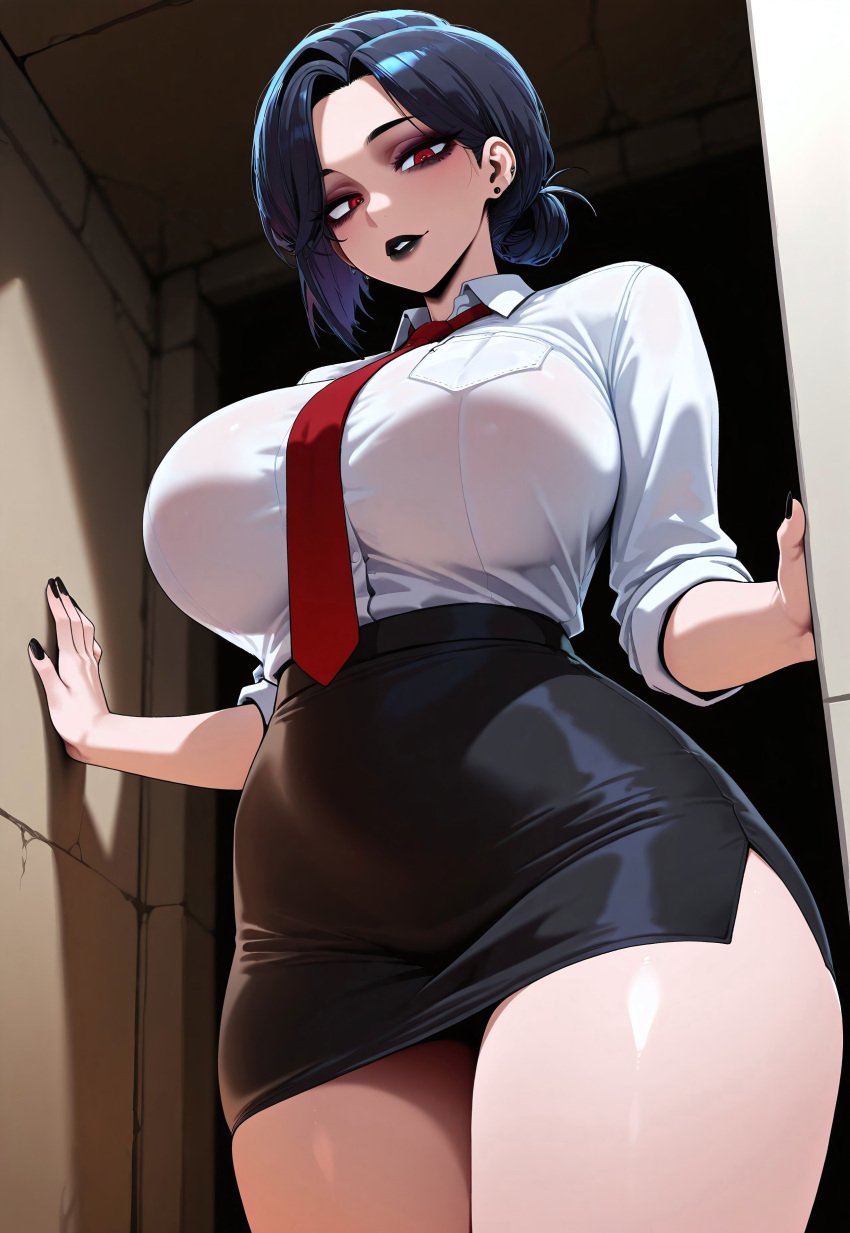 black ent90 lipstick office_suit red_eyes shirt tie