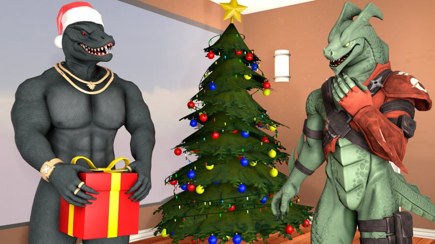 christmas fortnite gay hybrid_(fortnite) muscular_male naked naked_male nude_male santa_hat thunder_(fortnite)