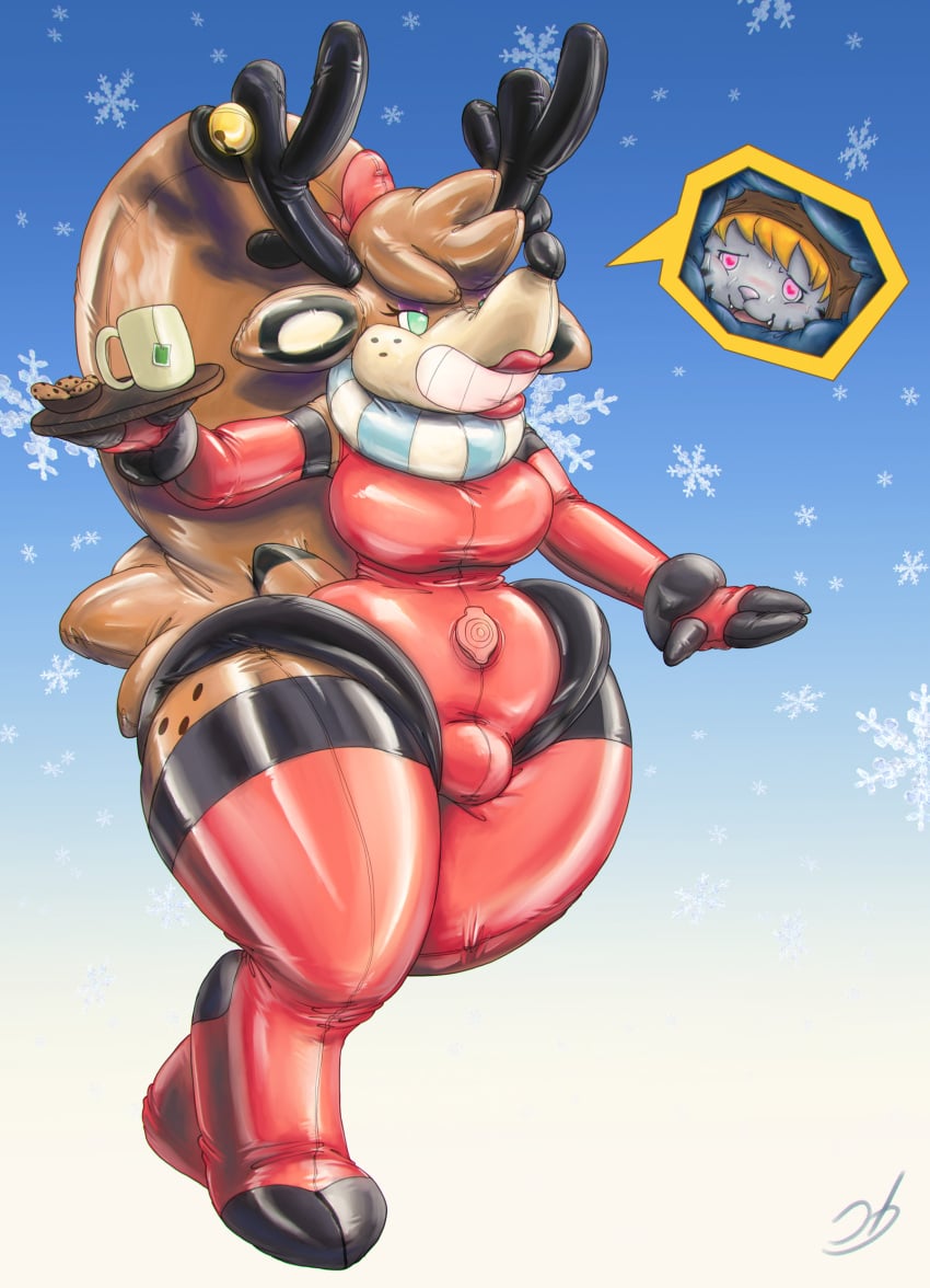 brainwashing bulge crossdressing encasement fake_breasts furry holidays hypnosis inflatable latex mind_control nozzle nullge original_character permagrin permanent_smile pooltoy reindeer reindeer_antlers reindeer_costume rubber rubber_clothing seams serving serving_drink serving_food serving_tray snow snowing stormdragonblue suiting sweating thick_thighs