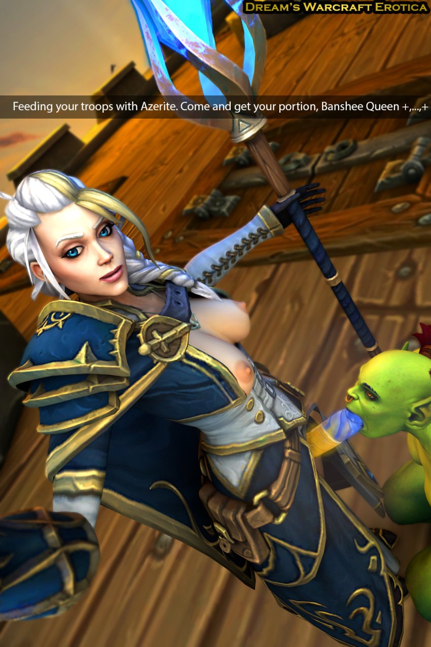 1futa 2girls dreamswarart futanari human_(world_of_warcraft) jaina_proudmoore magic_penis orc_(warcraft) tagme text world_of_warcraft yuri