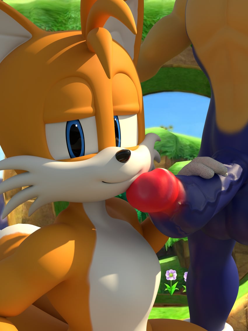 blue_eyes dick_on_face gay sonic_(series) sonic_the_hedgehog_(series) tails_the_fox yellow_fur