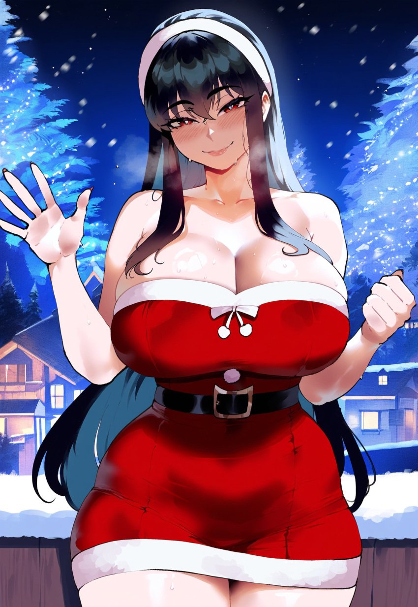 ai_generated ass ass_focus big_ass big_breasts big_butt big_thighs christmas christmas_outfit dijiai focus from_front_position front_view hourglass_figure looking_at_viewer nsfw round_ass round_butt spy_x_family thick thick_ass thick_butt thick_legs thick_thighs thighs wide_hips yor_briar yor_forger