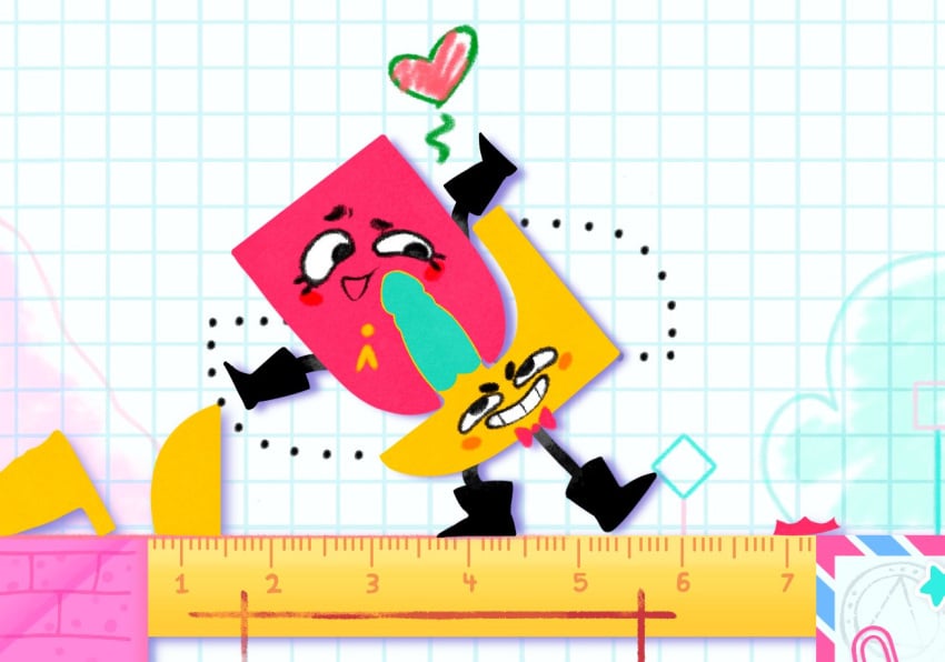 1boy 1girls accurate_art_style boots clip_(snipperclips) female full_body heart male non-human non-human_only offbranded open_mouth open_smile penis sex smile snip_(snipperclips) snipperclips