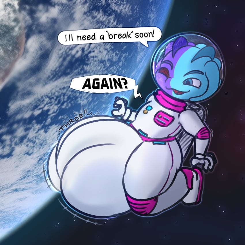 1:1 absurd_res anthro blue_body bulge cosmic_background english_text fish hi_res huge_genitalia marine multicolored_body purple_body space space_background spacesuit text two_tone_body websheck wide_hips