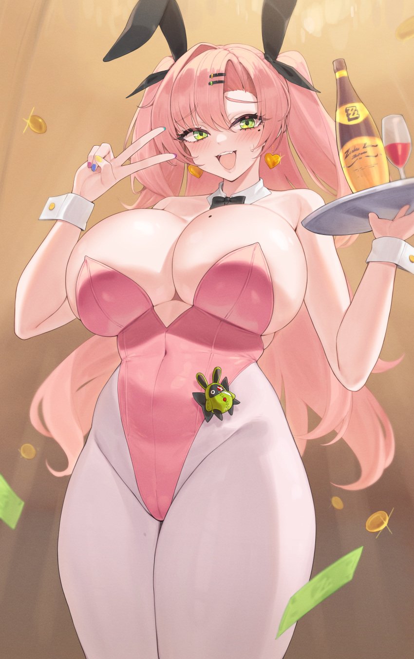 1girls breasts bunny_ears bunny_girl bunnysuit female green_eyes hi_res hips hoyoverse kuavera large_breasts light-skinned_female light_skin long_hair naughty_face nicole_demara pink_hair thick_thighs thighs twintails wide_hips zenless_zone_zero