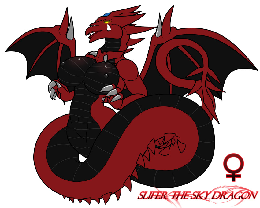 1girls big_ass big_breasts big_butt breasts character_name dragon dragoness fangs female female_only furry hourglass_figure huge_ass huge_breasts large_breasts nipples red_body red_lipstick red_skin saint_dragon_of_osiris scalie sky_dragon_of_osiris slifer_the_sky_dragon solo tail walter_sache white_background wings yellow_eyes yu-gi-oh!