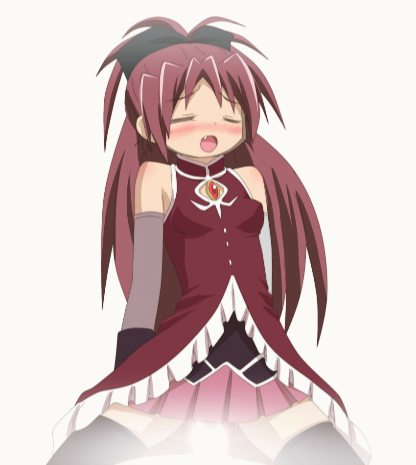 animated beige_skin blush bottomless clothed color female mahou_shoujo_madoka_magica penis red_hair sakura_kyouko simple_background white_background