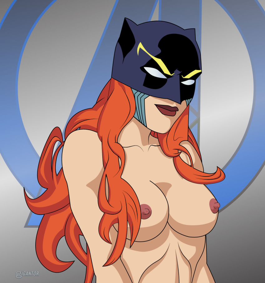 1girls avengers breasts female female_only front_view gigantor_(artist) hellcat human lipstick long_hair marvel marvel_comics mask masked medium_breasts mostly_nude nipples orange_hair patsy_walker solo tagme topless