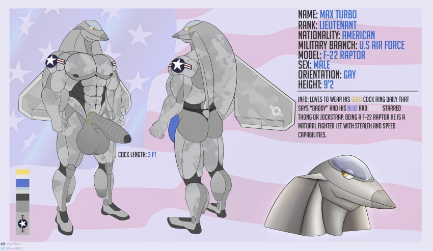 1boy absurd_res accessory aeromorph air_force aircraft anthro balls big_balls big_bulge big_muscles big_penis blue_clothing blue_jockstrap blue_underwear bulge camo clothing cock_ring cockpit color_swatch digital_media_(artwork) english_text fist foreskin genitals grey_body hano101 headshot_portrait hi_res huge_balls huge_bulge huge_cock jewelry jockstrap living_aircraft living_machine living_vehicle looking_away machine male male_only max_turbo_(domizoni) model_sheet muscular muscular_male nude penis penis_accessory penis_jewelry portrait smile solo stars_and_stripes text u.s._air_force underwear united_states_of_america vehicle wings yellow_eyes