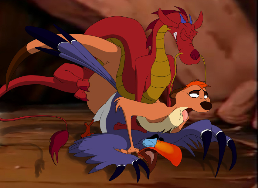 anal anal_sex avian bird disney dragon feral furry furry_only gay group group_sex hornbill male male_only meerkat mikachu_tuhonen mulan mushu penetration sex the_lion_king threesome timon zazu