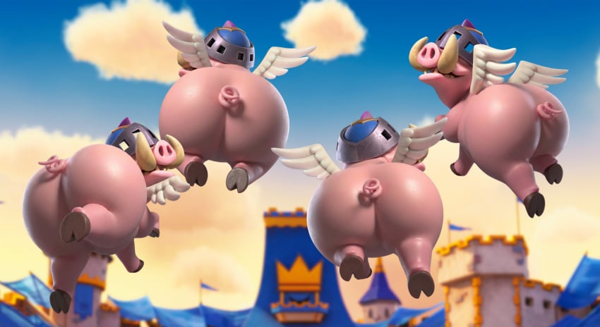 3d 3d_(artwork) 4girls ai_assisted ai_generated ass ass_focus butt butt_focus clash_royale evolution_royal_hog_(clash_royale) fat_ass flying pig teasing teasing_viewer