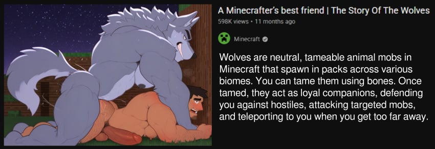 ai_generated ai_slop anthro_with_human big_penis canine canis cock dialogue dick dog dominant_anthro dominant_male feral furry gay gay_sex himbotiger human_with_monster kemono lore male/male male_only meme minecraft minecraft_youtubers mojang muscle muscles muscular muscular_male pecs penis shitpost steve_(minecraft) story submissive_human submissive_male text wolf_(minecraft) youtube youtuber