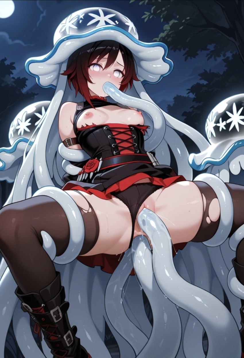 ai_generated crossover defeated empty_eyes hoipo hypnosis hypnotized legs_apart mind_control nihilego pokemon pokephilia ruby_rose rwby small_breasts tentacle tentacle_in_ass tentacle_in_mouth tentacle_in_pussy tentacle_sex torn_clothes ultra_beast