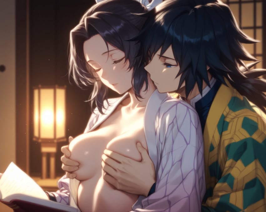 1boy 1boy1girl 1girl 1girl1boy about_to_have_sex about_to_pound_the_fuck_outta_em ai_generated artist_request bare_skin black_hair blush blush_lines blushing butterfly_hair_ornament closed_eyes clothed clothed_male couple curvy curvy_body curvy_female curvy_figure demon_slayer feeling_pleasured female female/female foreplay from_behind giving_in_to_pleasure giyushino grabbing_another's_breast grabbing_breasts grabbing_from_behind hetero heterosexual holding holding_breast imminent_penetration imminent_sex imminent_vaginal kimetsu_no_yaiba kochou_shinobu looking_pleasured lovers loving_it male male/female male_on_female nude nude_female passionate pleasure pleasure_face pleasured pleasured_face pleasured_female pleasured_male reading reading_book seducing smooth_skin straight tomioka_giyuu