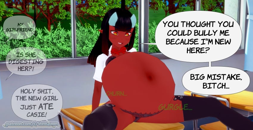 1girls 3d 3d_(artwork) absorption absorption_vore belly_overhang big_ass breasts demon_girl demon_horns digestion english_text female female_focus female_only female_pred horns huge_ass huge_breasts koikatsu large_belly large_breasts meru_(merunyaa) meruccubus_(merunyaa) oral_vore red_skin same_size_vore snuff text uncensored vore vore_queen