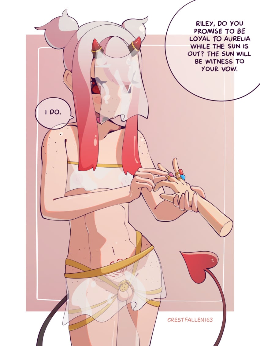artist_name cel_shading chastity_cage commission crestfallen163 femboy flat_chastity_cage freckles horn incubus marriage original original_character riley_(crestfallen163) ring_(jewelry) self_upload small_testicles testicles text text_bubble womb_tattoo