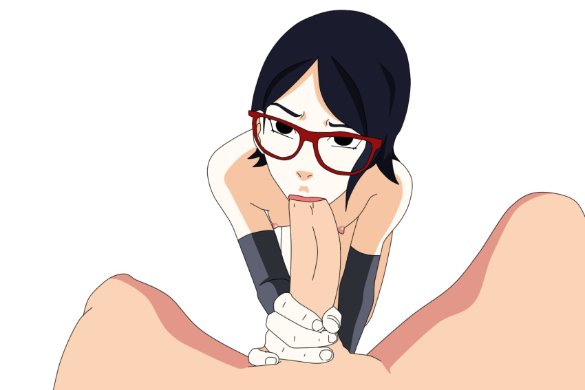 1boy 1girls big_penis black_eyes blue_hair fellatio female glasses handjob human love male naruto ninja oral penis sarada_uchiha shika-hina straight uzumaki_naruto