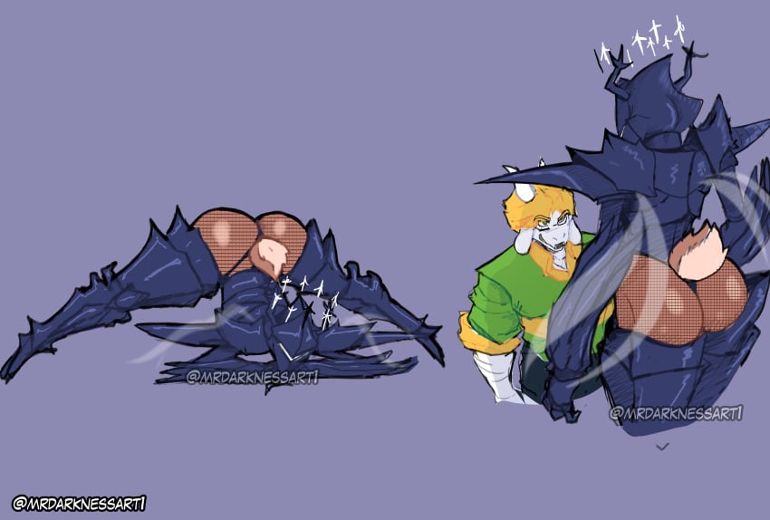 1boy 1girls anthro antlers armor armored_female artist_signature asriel_dreemurr ass ass_exposed ass_window back_view big_ass big_butt black_armor blonde blonde-haired_male boots boss_monster brown_fur butt comic confrontation dat_ass december_holiday deer_girl deltarune dess_holiday female female_knight fishnets furry furry_female furry_male green_eyes headgear helmet horns huge_ass jack-o_pose knight_armor male mammal_humanoid meme meme_reference mrdarknessart1 muscular_male new_world_deer pose roaring_knight seductive_pose shorter_male spikes tail taller_female thick_ass thick_thighs thighhighs thong undertale_(series) warrior white_fur white_hair