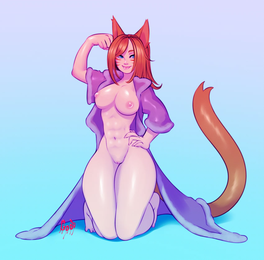 abs animal_humanoid breasts cat_humanoid crobat_(artist) feline female female_only flexing humanoid looking_at_viewer mammal nipples pussy smile solo thick_thighs wide_hips