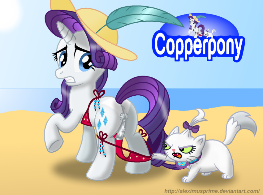 aleximusprime beach bikini feline friendship_is_magic futanari hasbro horsecock my_little_pony opalescence_(mlp) penis rarity_(mlp) smooth_skin tagme