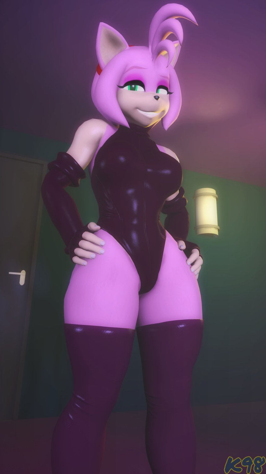 3d amy_rose amy_rose_(warfaremchine) breasts door eyeshadow furry furry_female furry_only gloves grin hands_on_hips kevhon leotard light looking_at_viewer sega solo solo_female sonic_(series) sonic_the_hedgehog_(series) source_filmmaker stockings suggestive warfare_machine warfaremachine