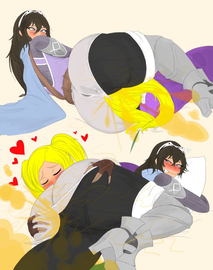 2girls big_ass big_butt blonde_hair blue_eyes color colored colorshun enjoying_farts fart fart_fetish farting farting_in_face farting_on_face female female/female gassytank rubber yuri