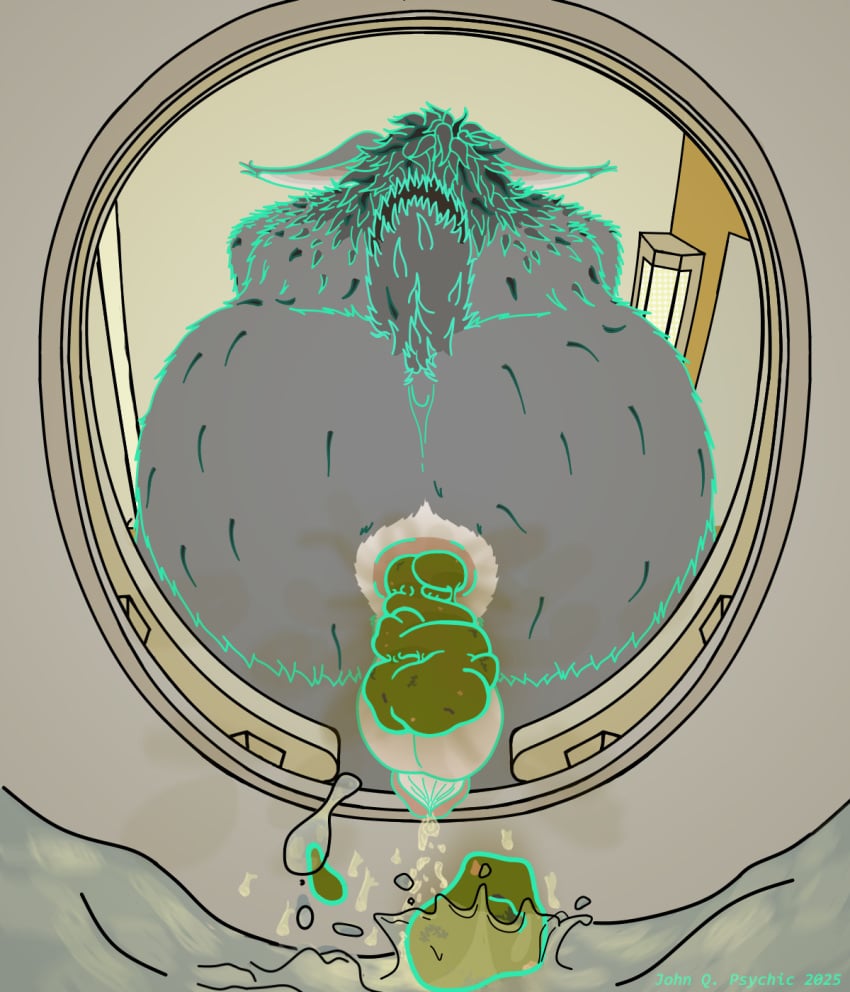 anthro anus ass backsack balls bodily_fluids butt_focus echo_(game) echo_(series) echo_project echo_vn fart fart_fetish feces felid feline genital_fluids genitals glans hairy hi_res humanoid_genitalia humanoid_penis john_q._psychic low-angle_view lynx male mammal motel_room peeing penis perineum pink_anus scat sitting solo tj_hess toilet toilet_use urine watersports worm's-eye_view