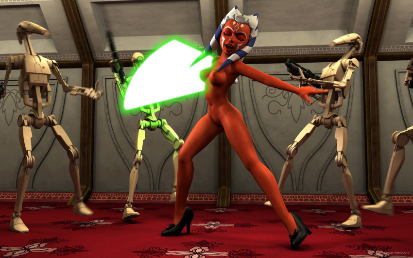 2012 3d ahsoka_tano b1_battle_droid battle_droid blaster clone_wars coruscant droid green_lightsaber jedi jedi_padawan kondaspeter lightsaber senate_building star_wars tagme the_clone_wars:_season_four togruta