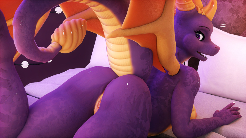 16:9 3d_(artwork) absurd_res activision anthro ass breasts digital_media_(artwork) dragon female genitals hi_res humanoid lying mythological_creature mythological_scalie mythology nipples nude on_front open_mouth pussy rule_63 scalie smie solo springycharna spyro spyro_(furromantic) spyro_the_dragon tail widescreen