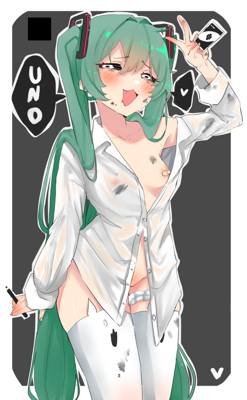 1girls black_eyes blue_hair female female_focus female_only hatsune_miku light_skin looking_at_viewer mesugaki_miku mimukauwa_nice_try_(vocaloid) niyoukoso small_breasts vocaloid