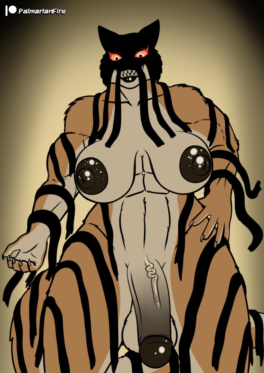 anthro big_breasts breasts dark_nipples dark_penis dream_tiger_(govy9807) equid equine felid genitals herm hi_res intersex low-angle_view mammal muscular nipples pantherine penis solo stripes tiger