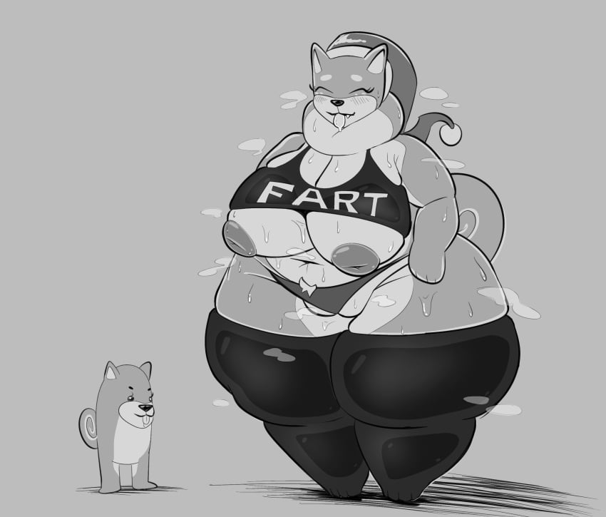 1boy 1girls anthro breasts dipsheet doge fat female huge_breasts huge_thighs male overweight overweight_female panties tank_top thick_thighs thighs