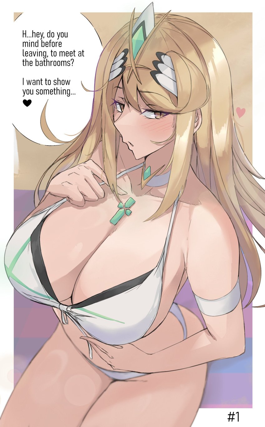 blonde_hair breasts calmgreentori core_crystal female female_only mythra nintendo solo swimsuit tagme xenoblade_(series) xenoblade_chronicles_2