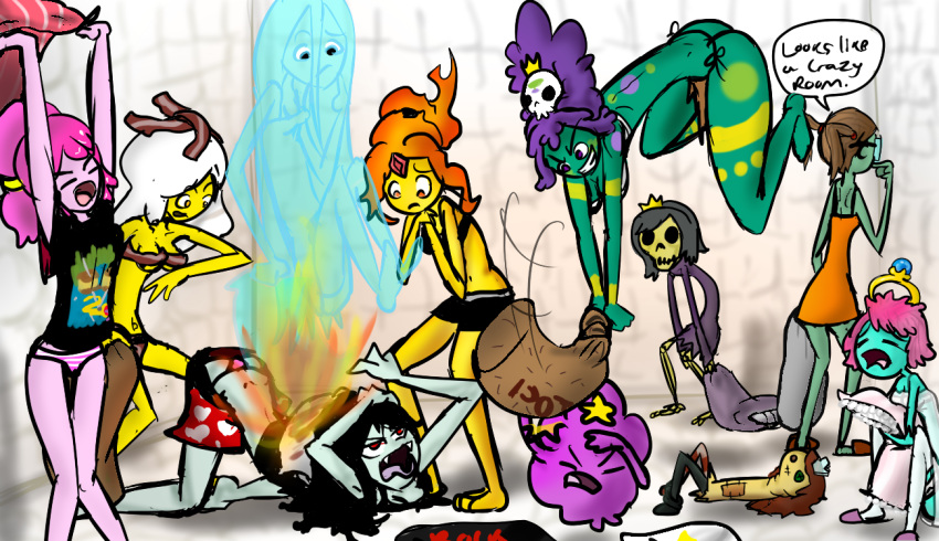 11girls 6+girls adventure_time artist_request bacon bacon_bra black_hair black_t-shirt body_markings boxers bra breakfast_princess cartoon_network crown doctor_princess engagement_ring_princess female flame_princess gem ghost ghost_girl ghost_princess green_skin grey_skin jungle_princess lumpy_space_princess marceline no_pants orange_hair panties pantless pantsless pink_hair pink_skin pink_striped_panties princess_bubblegum purple_hair raggedy_princess shirt short_hair shorts skeleton skeleton_princess skull slumber_party striped_panties t-shirt tagme underwear vampire white_hair yellow_skin