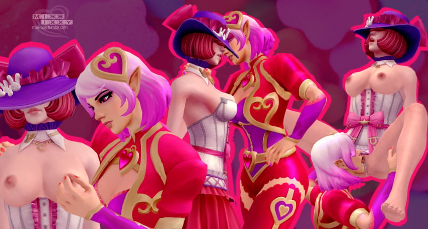 2girls 3d alternate_costume big_breasts bunbun_nox crossover cunnilingus female goddess heartbreaker_skye hi-rez_studios miss_ixxy mythology nipple_pinch nox_(smite) oral oral_sex paladins pussy skye_(paladins) smite yuri