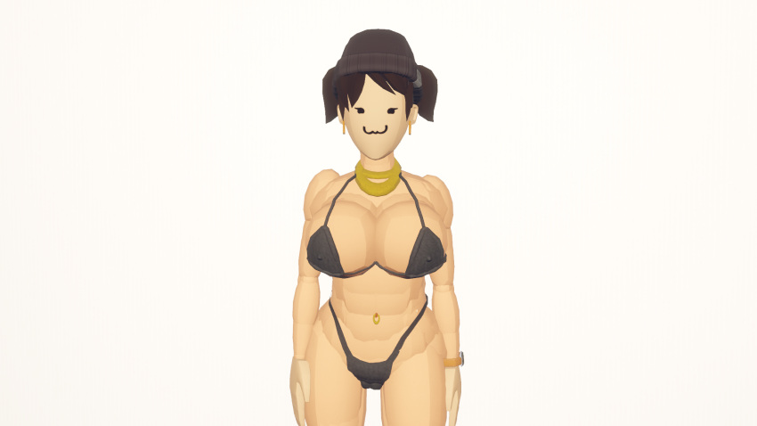 :3 belly_piercing big_breasts big_thighs bikini_top ear_ring female gold michelle_the_queen rec_room rec_room_avatar smiling