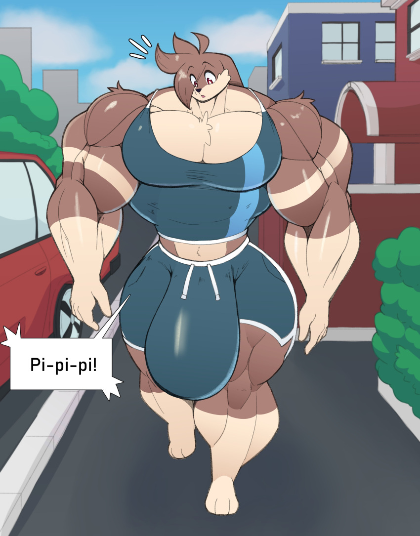 1anthro anthro anthro_bunny background big_muscles bunny_ears clothed eikasianspire hyper_bulge hyper_genitalia hyper_muscles ike_(eikasianspire) looking_down noeticchasm sound_effects sportswear striped_fur surprised surprised_expression