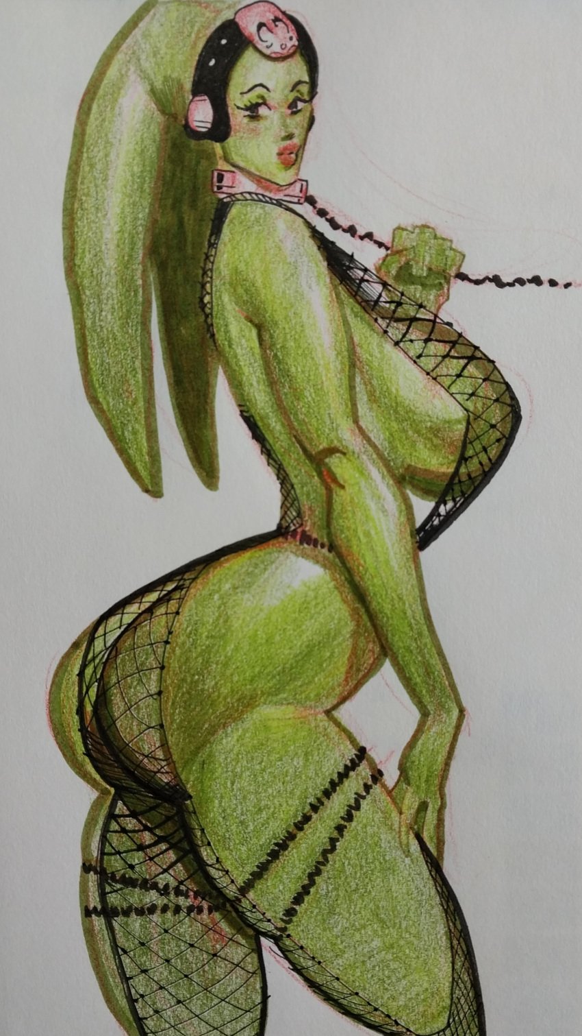 alien alien_girl alien_humanoid ass big_breasts breasts bubble_butt busty collar collar_and_leash female female_focus female_only green_body green_skin hourglass_figure leash leash_and_collar leash_pull leashed_collar lekku meinfischer oola pinup pinup_pose revealing_clothes sideboob skimpy skimpy_clothes slave slave_collar slave_outfit slavegirl star_wars tagme twi&#039;lek wide_hips