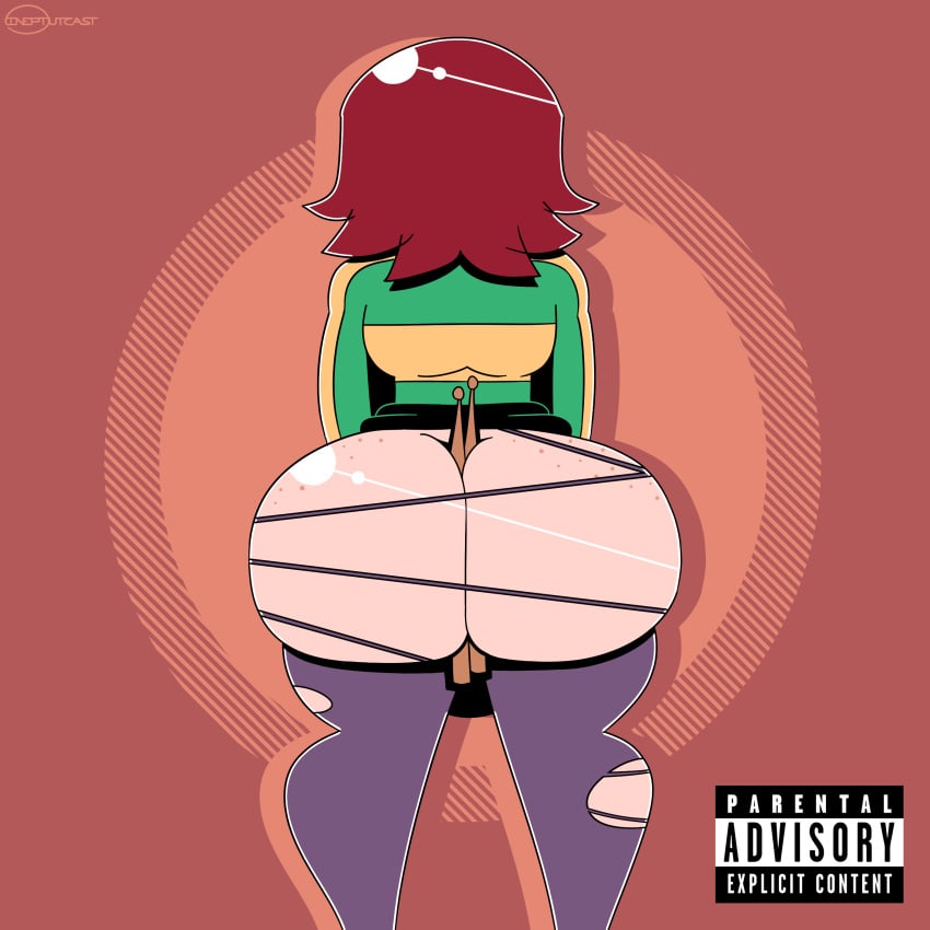 1girls ass between_ass between_buttocks big_ass bubble_butt clothing dat_ass fat_ass female female_only freckles holding_object_between_buttocks huge_ass ineptoutcast jacket kim_pine large_ass png red_hair scott_pilgrim skirt solo thick_ass thick_thighs wide_hips