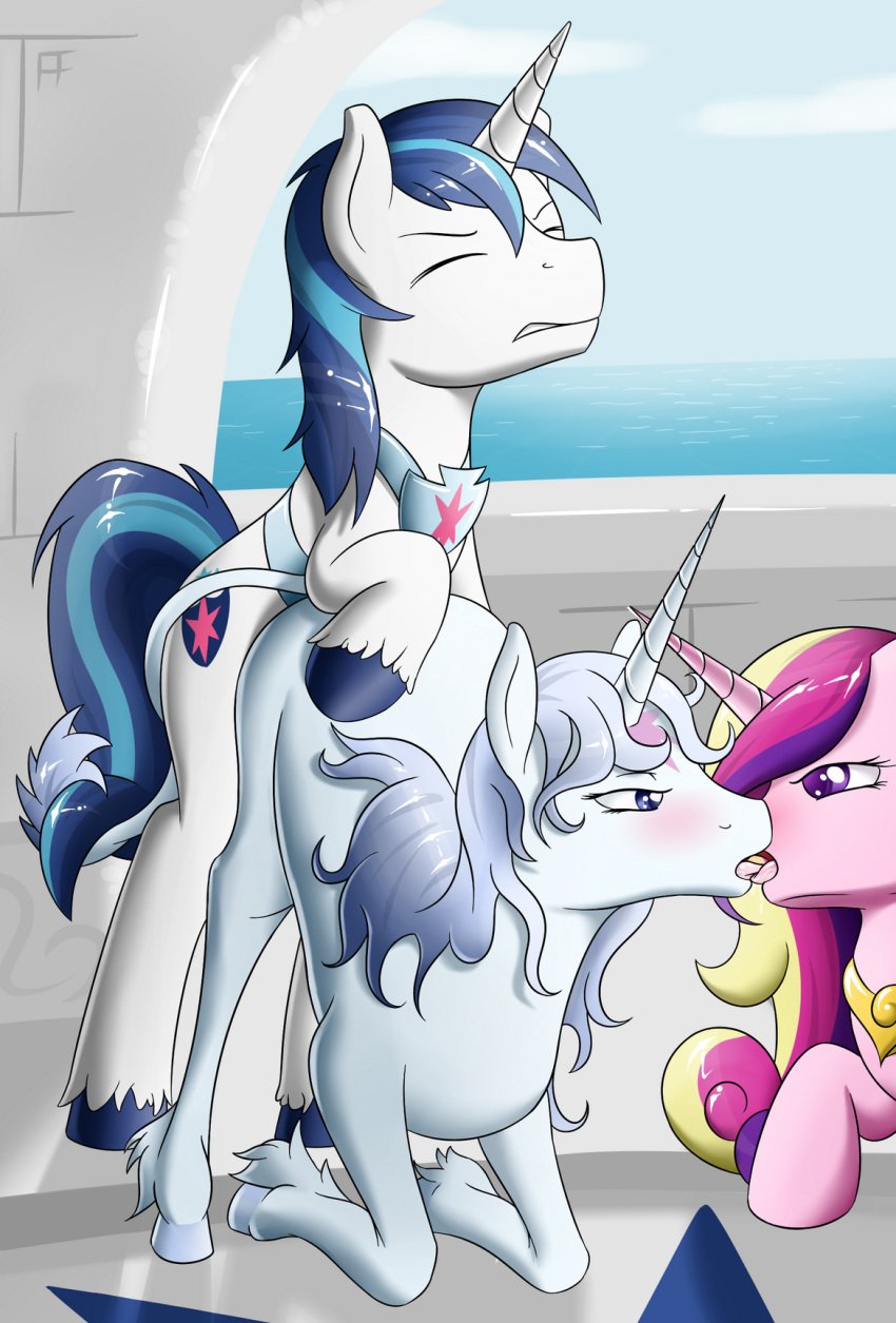 amalthea_(tlu) crossover equine fearingfun friendship_is_magic group_sex horn lady_amalthea my_little_pony princess_cadance_(mlp) sex shining_armor_(mlp) tail the_last_unicorn unicorn