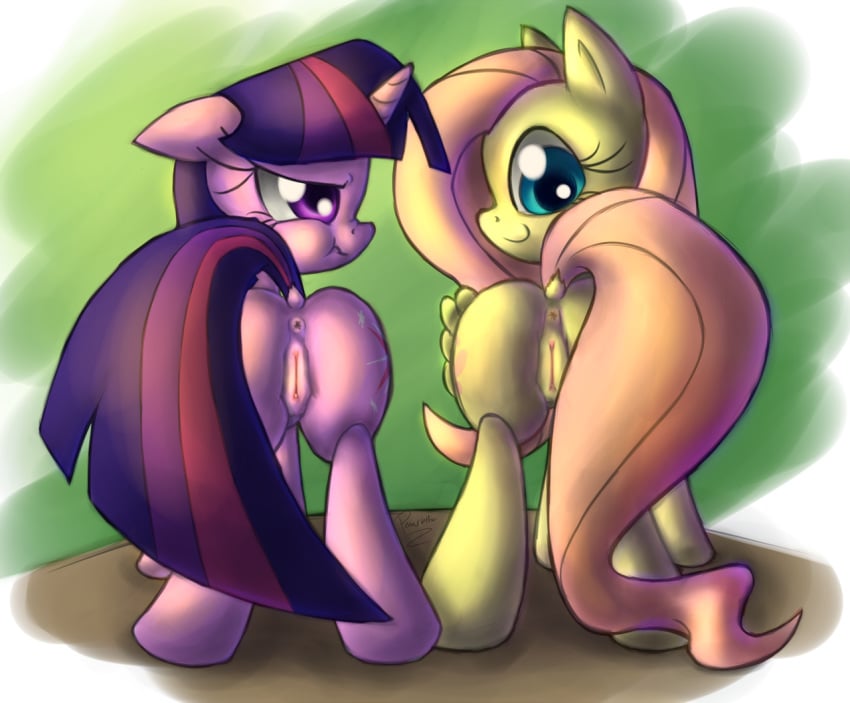 fluttershy_(mlp) friendship_is_magic my_little_pony peanutbtter straight_hair twilight_sparkle_(mlp)