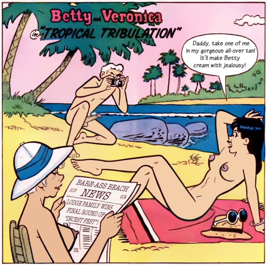 archie_comics beach breasts cactus34 casual female hermione_lodge hiram_lodge human male milf nudist pale_skin penis veronica_lodge