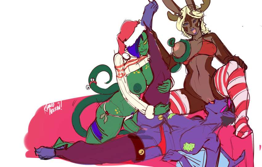 animal_ears antlers bells big_breasts big_penis black_hair black_sclera blonde_hair blue_eyes blue_hair bra breast_grab breast_squeeze breasts brown_skin bunny bunny_ears christmas cunnilingus dark_skin demon female furry futa_on_female futanari gargoyle green_skin groping hair hat headgear intersex interspecies kenno_arkkan kennoarkkan large_breasts licking long_hair oral panties pasties penis pink_hair pointy_ears purple_skin rabbit rabbit_ears santa_hat short_hair stockings sweater tentacle threesome tights two_tone_hair wings yuri