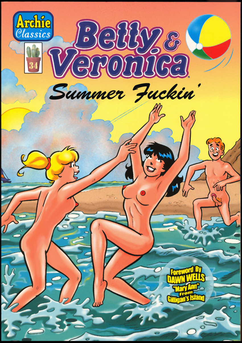 2girls archie_andrews archie_comics ass beach betty_and_veronica betty_cooper black_hair blonde_hair breasts cactus34 casual comic_cover female human nude pale_skin penis pubic_hair public veronica_lodge