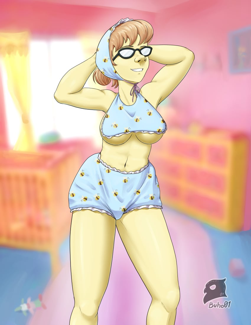 1girls 2021 abdl absurd_res bib brainwashed brown_hair buho01 color commission diaper diaper_cover digital_media_(artwork) female female_only glasses mrs._frink nursery the_simpsons yellow_skin