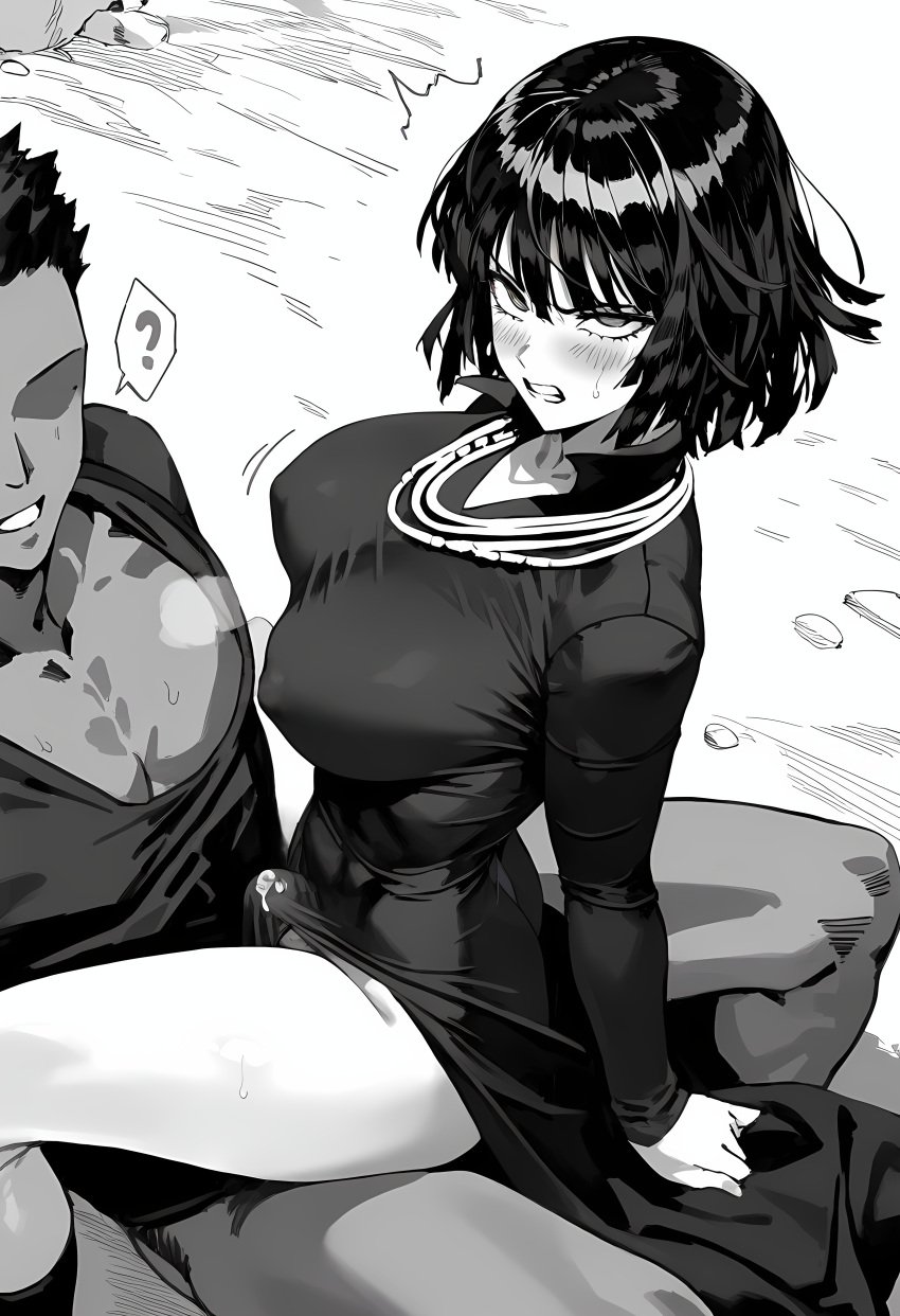 1boy 1futa ahe_gao ai_generated anal athletic_futanari blush clenched_teeth cowgirl_position cum cum_in_ass cum_under_clothes cum_while_penetrated dark-skinned_male erection_under_clothes faceless_male from_behind fubuki_(one-punch_man) futa_sans_pussy futanari futanari_penetrated heavy_breathing interracial male_on_futa male_penetrating motion_lines muscular_futanari nai_diffusion novelai one-punch_man rolling_eyes shemale sweat untoucherble