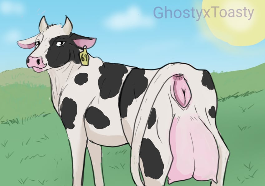 animal anus ass bovid bovine breasts cattle female feral genitals ghostyxtoasty grass horn mammal nipples outside plant pussy solo sun tail teats udders