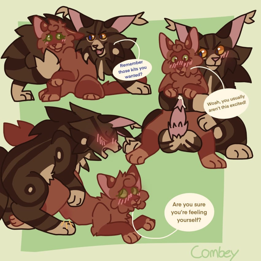 ashfur_(warriors) blush combeyv dialogue domestic_cat feline feline_penis female feral_on_feral male male/female mistaken_identity squirrelflight_(warriors) straight straight_sex tagme warriors_(cats)