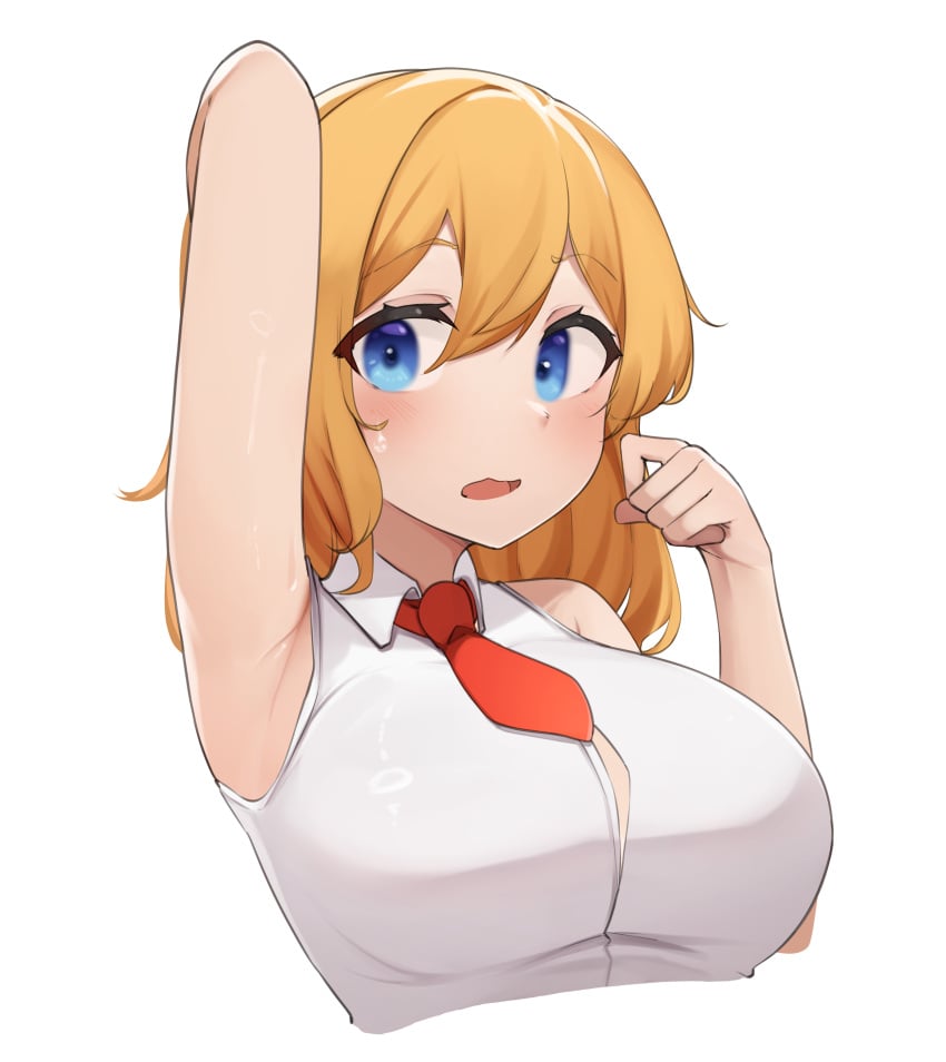 1girls arm_up armpits big_breasts blonde_female blonde_hair blue_eyes daebom patreon red_tie shoulder_length_hair su-152 t34_family tagme war_thunder