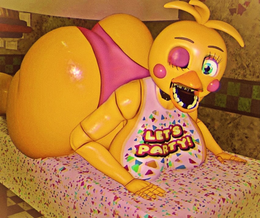 animatronic animatronic_female animatronic_girl bubble_butt chicken female_animatronic film_grain five_nights_at_freddy's masteryorg0 old_photograph robot robot_girl robot_humanoid robotic toy_chica_(fnaf) winking_at_viewer